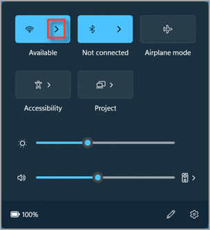 Kde nájdete časť Správa pripojení Wi-Fi v Windows 11 rýchlych nastaveniach.