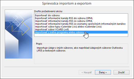 Sprievodca importom a exportom – Importovať z iného programu alebo súboru