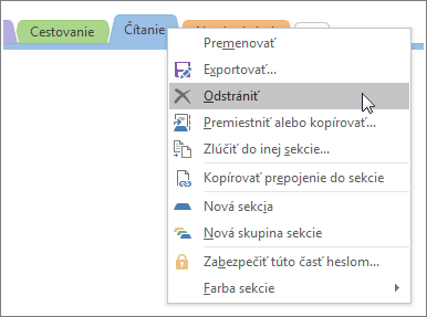 Screenshot of how to delete a section in OneNote 2016.