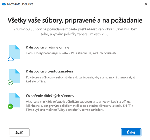 Obrazovka Súbory na požiadanie v sprievodcovi Víta vás OneDrive