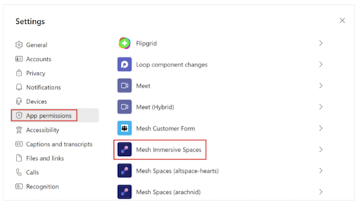 Dovoljenja za program Mesh