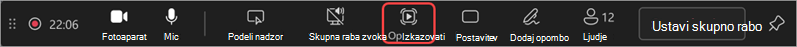 Orodna vrstica predstavitelja z označeno možnostjo optimiziranja.