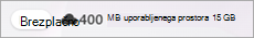 Posnetek zaslona prikazuje brezplačno značko in uporabljeno shrambo v storitvi OneDrive