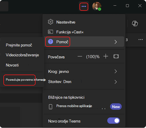 Kako pridobiti meni za pomoč v aplikaciji Teams.