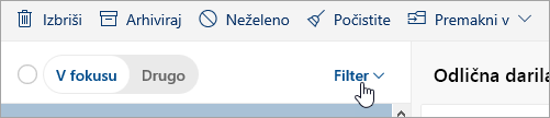 Posnetek zaslona gumba »Filtriraj«