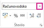 Polje »Oblikuj število« na zavihku »Osnovno«