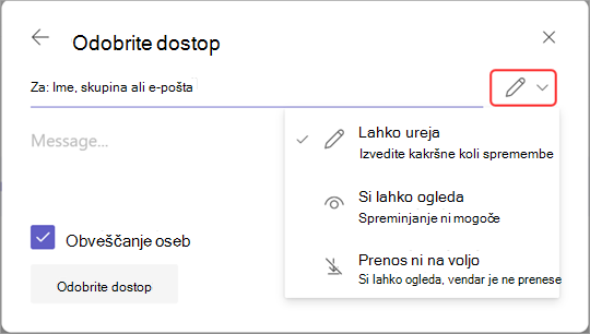 Slika z označeno ikono za urejanje za upravljanje dostopa do posnetkov.