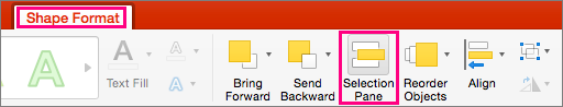 Prikaže zavihek »Oblika oblike« v programu PowerPoint 2016 za Mac