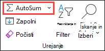 Možnost »Samodejna vsota« na zavihku »Osnovno«