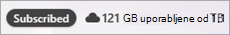 Posnetek zaslona, na katerem sta prikazana naročena značka in uporabljena shramba v storitvi OneDrive