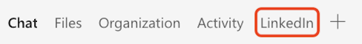 Rdeče polje označuje zavihek LinkedIn v aplikaciji Teams.