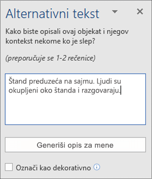 Dijalog „Alternativni tekst“ u programu Word za Windows