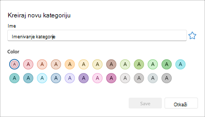 Tabla za kreiranje nove kategorije boje