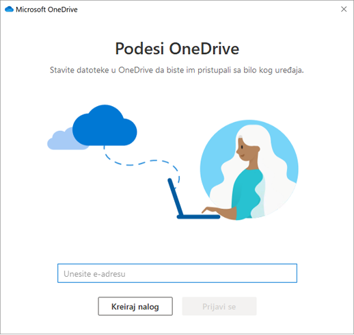Snimak prvog ekrana instaliranja usluge OneDrive