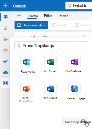 Potpaleta "Još aplikacija" u programu Outlook na vebu i u novom programu Outlook za Windows.