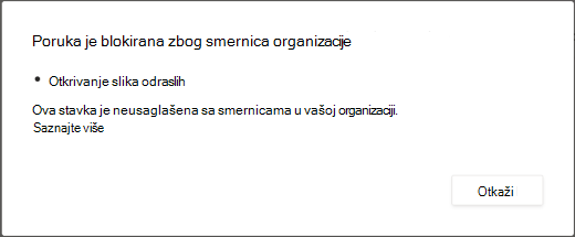 Dijalog koji objašnjava da poruka izbrisana zbog sadržaja za odrasle.