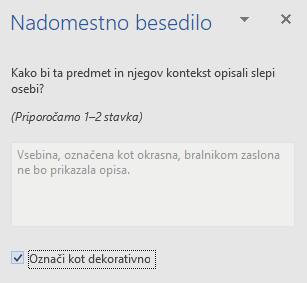 Word Win32 okno „Alternativni tekst“ za dekorativne elemente