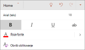 Meni "Font" u programu PowerPoint za Android.