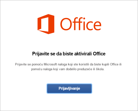 Izaberite "Prijavite se" da biste aktivirali Office za Mac