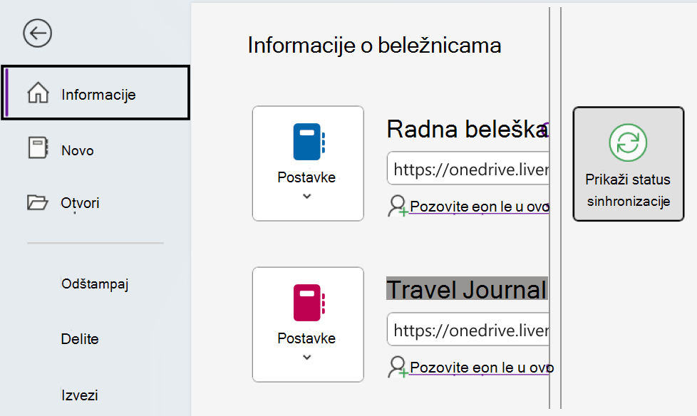 Prikažite status sinhronizacije za OneNote u operativnom sistemu Windows.