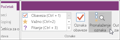 Snimak ekrana dugmeta „Pronađi oznake“ u programu OneNote 2016