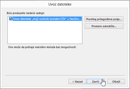 When you import Gmail contacts to your Office 365 mailbox, click the Finish button to start the migration