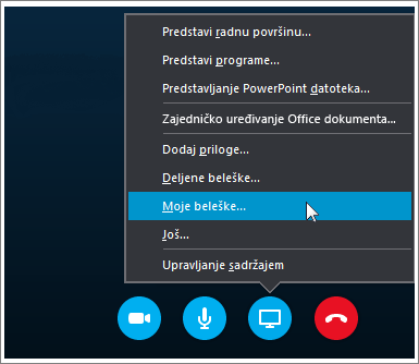 Snimak ekrana koji pokazuje kako da delite OneNote 2016 beleške u usluzi Skype za posao.