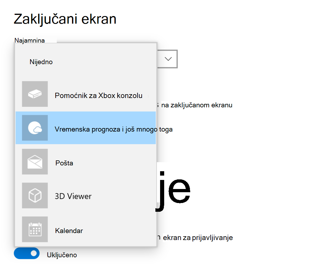 Windows 10 postavki statusa zaključanog ekrana