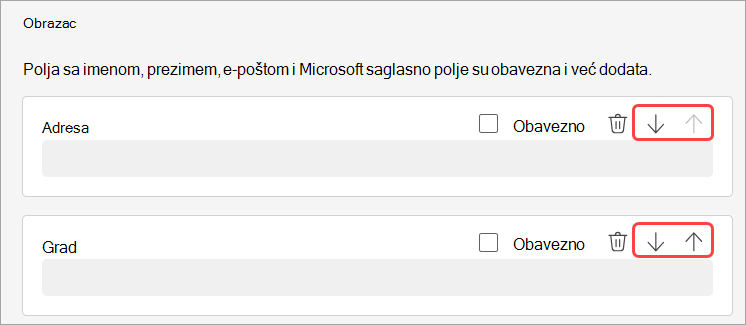 Snimak ekrana koji ističe kako da promenite redosled pitanja registracije za vebinar.