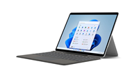Prikazuje Surface Pro X uređaj, otvoren i spreman za korišćenje.
