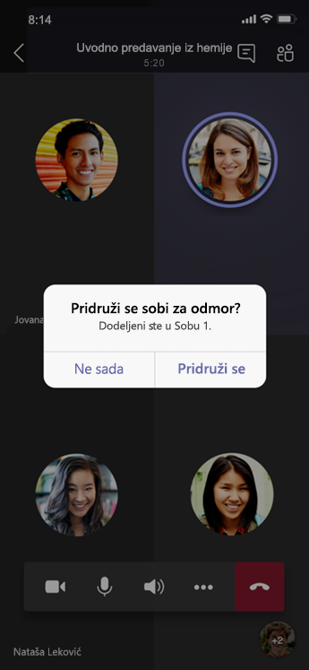 Dijalog „Pridruži se sobi za pojedinačne sastanke“ na mobilnom uređaju.