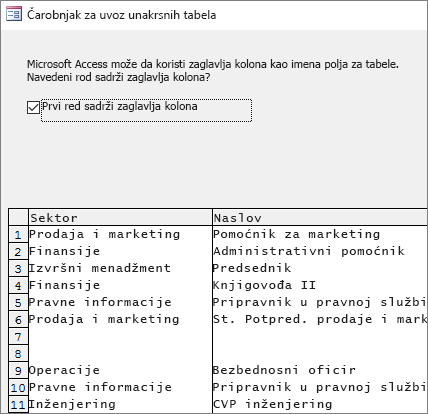 Uvoz podataka iz programa Excel