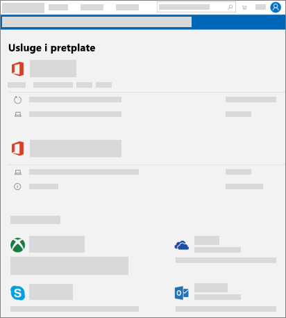 Prikazuje stranicu usluga i pretplata na account.microsoft.com