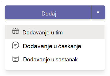 dodavanje aplikacije u padajuću listu usluge Teams