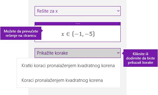 Dugme "Prikaži korake" u oknu zadataka "Matematika"