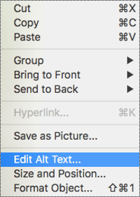 Opcija „Uredi alternativni tekst“ u kontekstualnom meniju u programu PowerPoint za Mac
