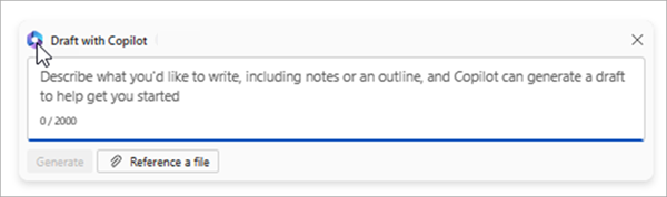 Draft with Copilot box with instructions to describe what you want Copilot to do