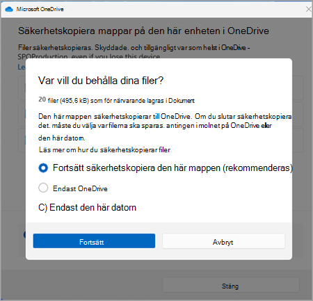 säkerhetskopia onedrive skärmbild en version tre