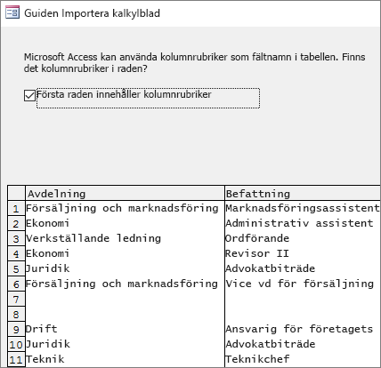 Importera data från Excel