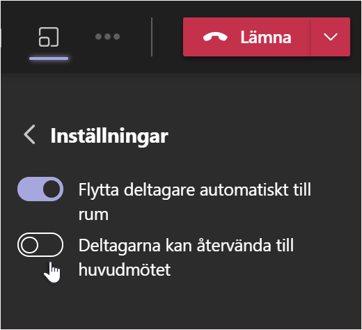 Inställningar för grupprum i Teams