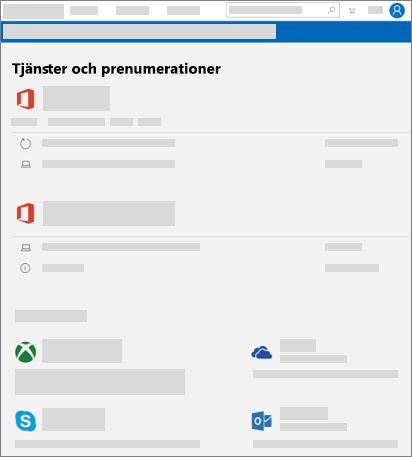 Visar sidan Tjänster & prenumerationssida på account.microsoft.com