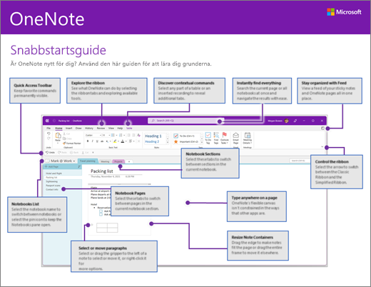 Snabbstartsguide för OneNote 2016 (Windows)