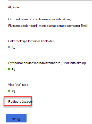 Åtgärdspanelen för åtgärder mot nätfiske med en pil som pekar på länken Redigera åtgärder.