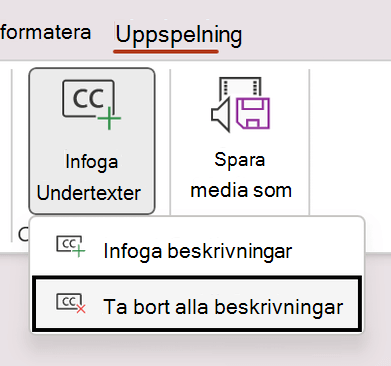 Ta bort alla bildtexter i en video i PowerPoint.