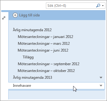 Sidor med undersidor går att minimera och expandera.