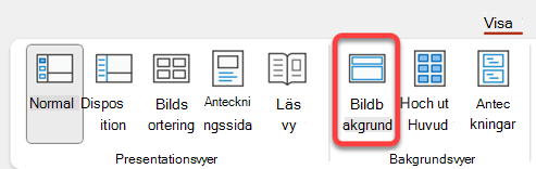 Knappen Bildbakgrund på fliken Visa i PowerPoint.