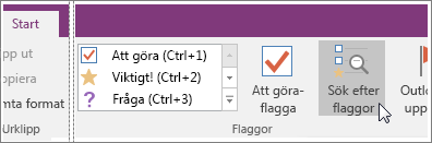 Skärmbild av knappen Hitta flaggor i OneNote 2016