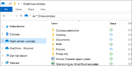 Skärmbild av OneDrive för företag-filer i Utforskaren