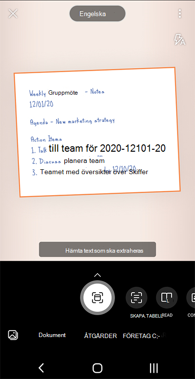 Skärmbild från Microsoft Lens på en Android-telefon