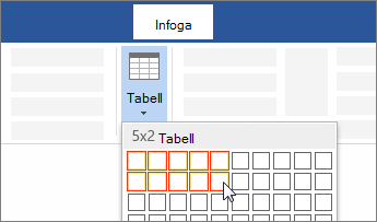 Infoga en tabell genom att dra för att markera antalet celler